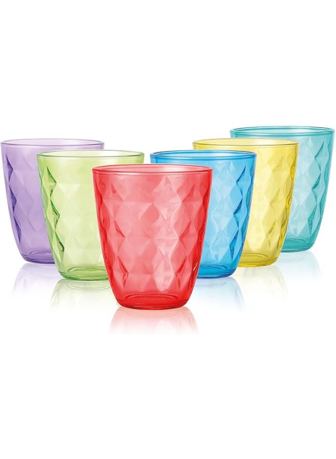 Diamond Color Glass Cup Set – 6 Pieces -Multiclour